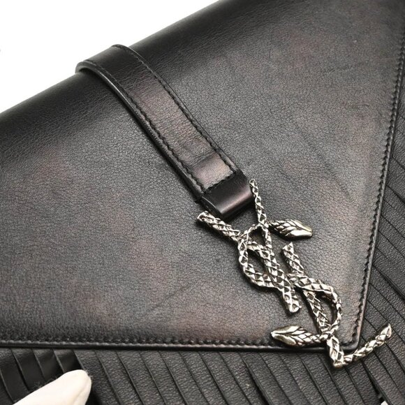 Saint Laurent Black Leather Fringe Chain Shoulder Bag FLY418336-0915 186222 - Picture 3 of 10